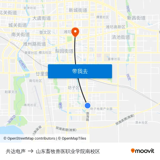共达电声 to 山东畜牧兽医职业学院南校区 map