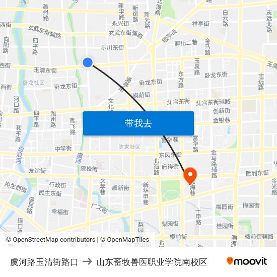 虞河路玉清街路口 to 山东畜牧兽医职业学院南校区 map