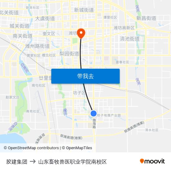 胶建集团 to 山东畜牧兽医职业学院南校区 map