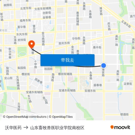 沃华医药 to 山东畜牧兽医职业学院南校区 map
