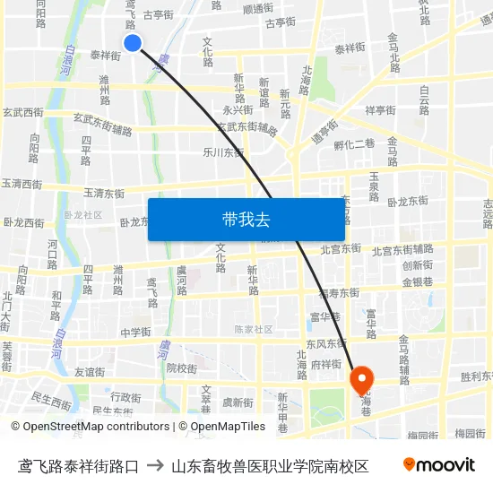 鸢飞路泰祥街路口 to 山东畜牧兽医职业学院南校区 map