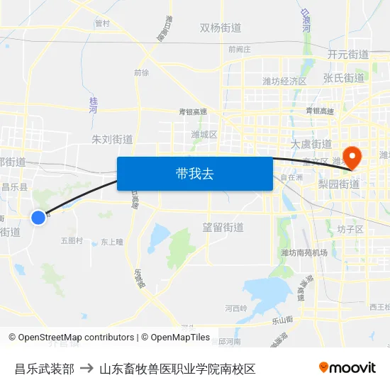 昌乐武装部 to 山东畜牧兽医职业学院南校区 map