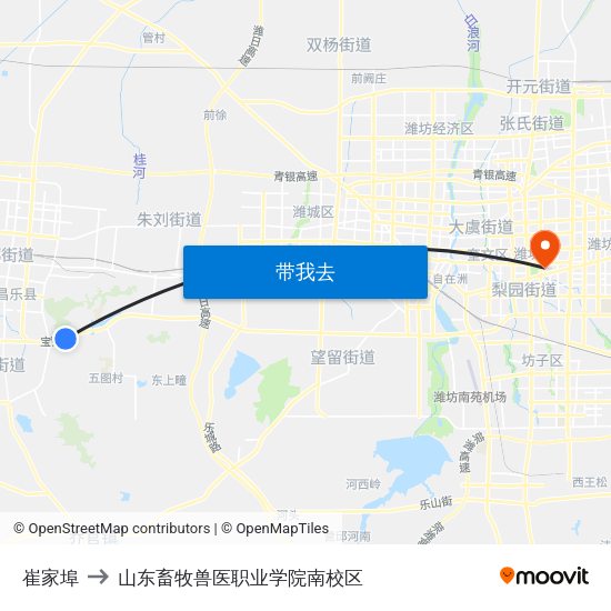 崔家埠 to 山东畜牧兽医职业学院南校区 map