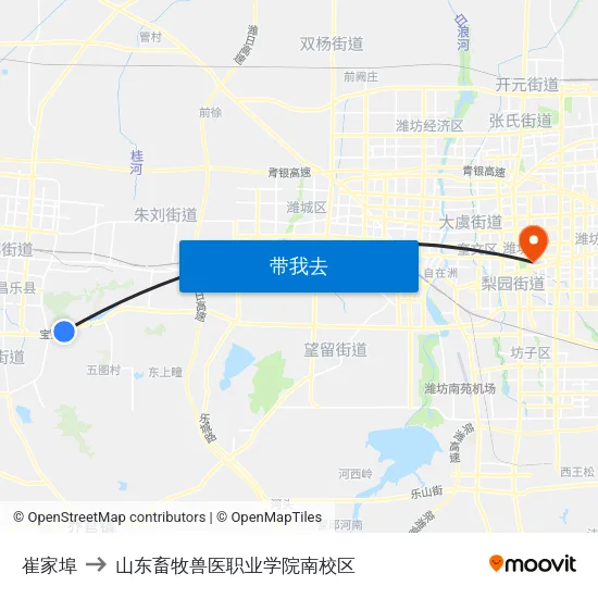 崔家埠 to 山东畜牧兽医职业学院南校区 map