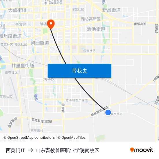 西黄门庄 to 山东畜牧兽医职业学院南校区 map