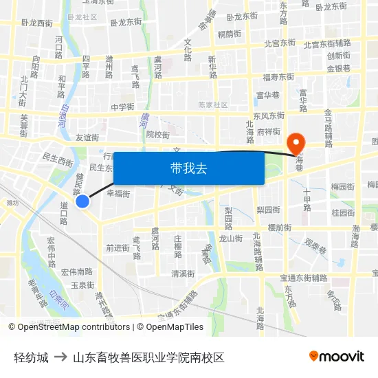 轻纺城 to 山东畜牧兽医职业学院南校区 map