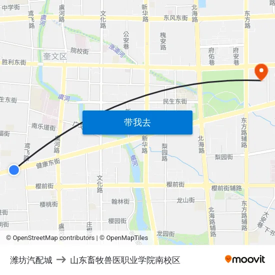 潍坊汽配城 to 山东畜牧兽医职业学院南校区 map