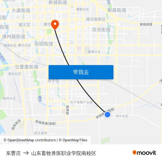 东曹庄 to 山东畜牧兽医职业学院南校区 map