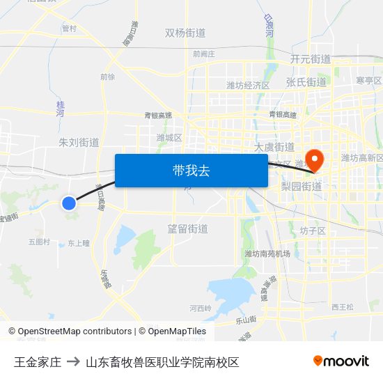 王金家庄 to 山东畜牧兽医职业学院南校区 map