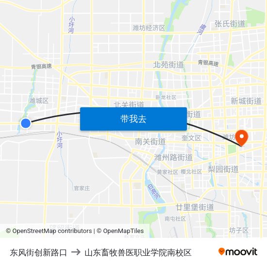 东风街创新路口 to 山东畜牧兽医职业学院南校区 map