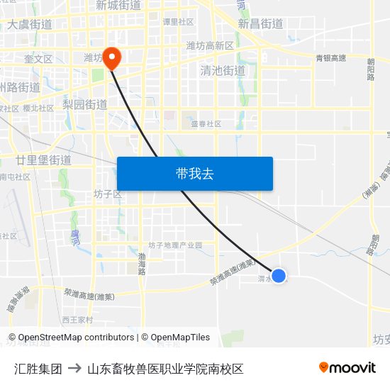 汇胜集团 to 山东畜牧兽医职业学院南校区 map