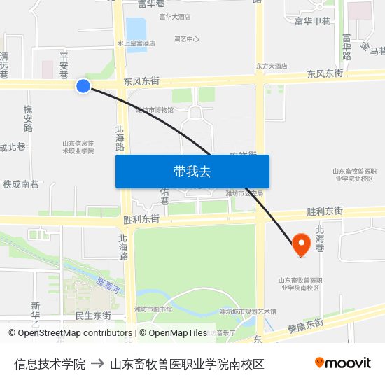 信息技术学院 to 山东畜牧兽医职业学院南校区 map