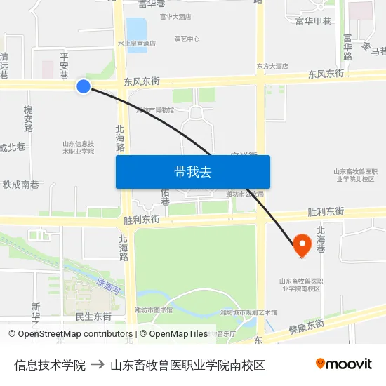 信息技术学院 to 山东畜牧兽医职业学院南校区 map