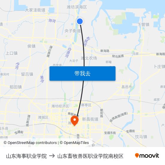 山东海事职业学院 to 山东畜牧兽医职业学院南校区 map
