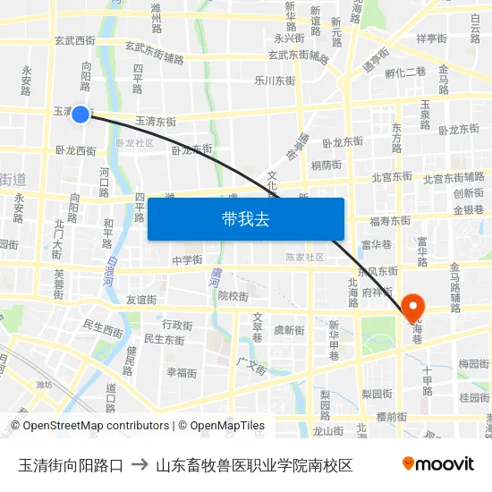 玉清街向阳路口 to 山东畜牧兽医职业学院南校区 map