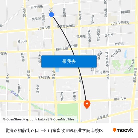 北海路桐荫街路口 to 山东畜牧兽医职业学院南校区 map