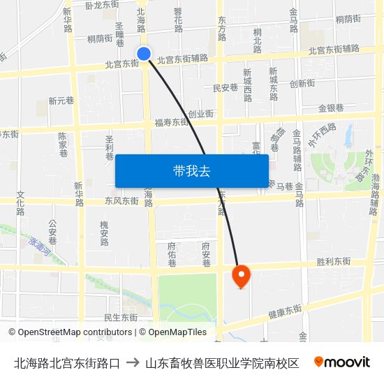 北海路北宫东街路口 to 山东畜牧兽医职业学院南校区 map