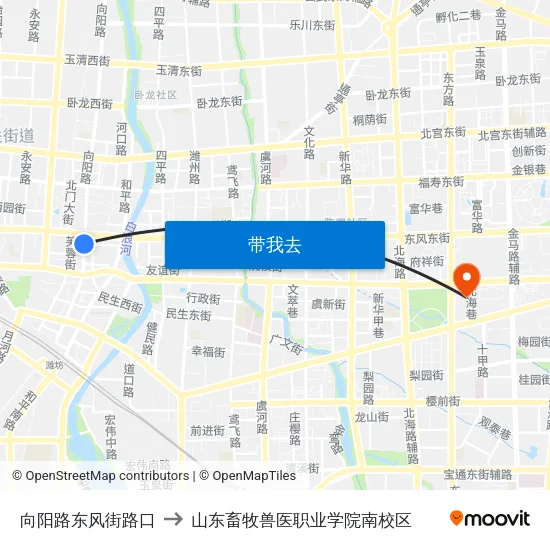向阳路东风街路口 to 山东畜牧兽医职业学院南校区 map