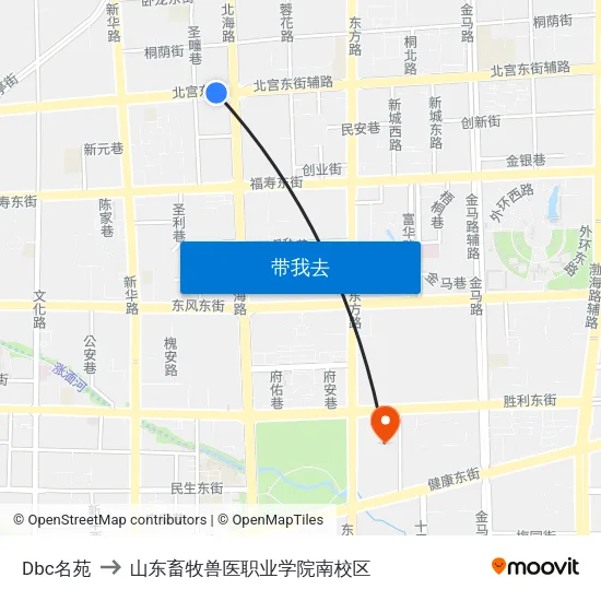 Dbc名苑 to 山东畜牧兽医职业学院南校区 map