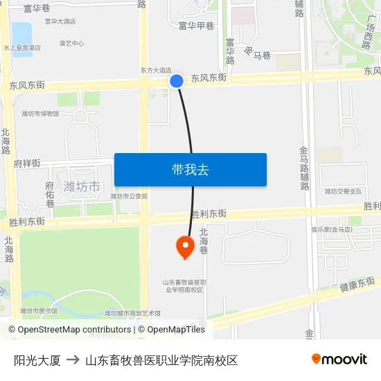 阳光大厦 to 山东畜牧兽医职业学院南校区 map