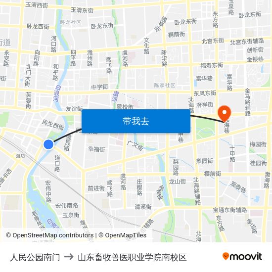 人民公园南门 to 山东畜牧兽医职业学院南校区 map