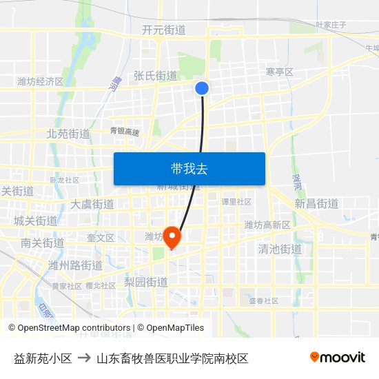 益新苑小区 to 山东畜牧兽医职业学院南校区 map