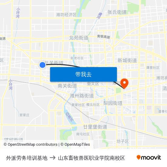 外派劳务培训基地 to 山东畜牧兽医职业学院南校区 map