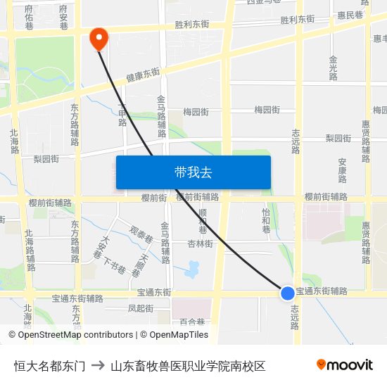 恒大名都东门 to 山东畜牧兽医职业学院南校区 map