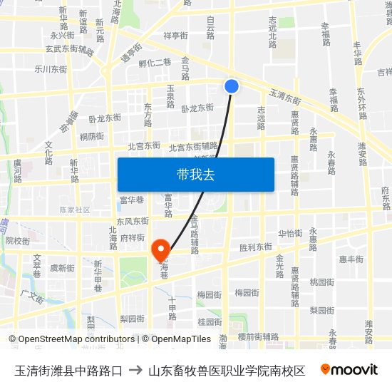 玉清街潍县中路路口 to 山东畜牧兽医职业学院南校区 map