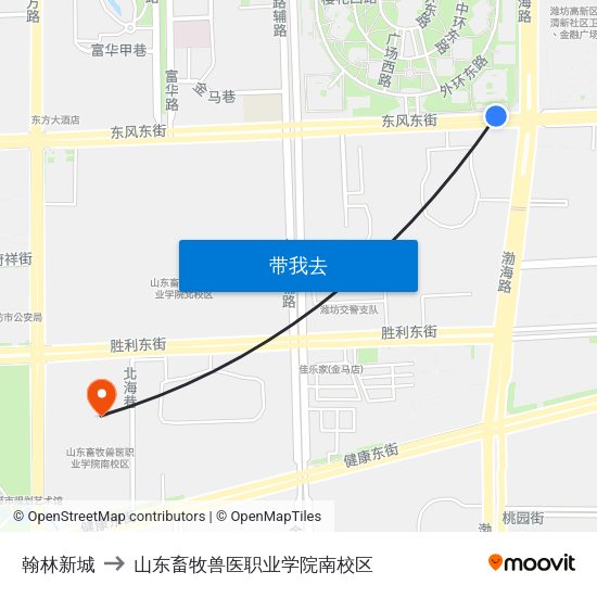 翰林新城 to 山东畜牧兽医职业学院南校区 map