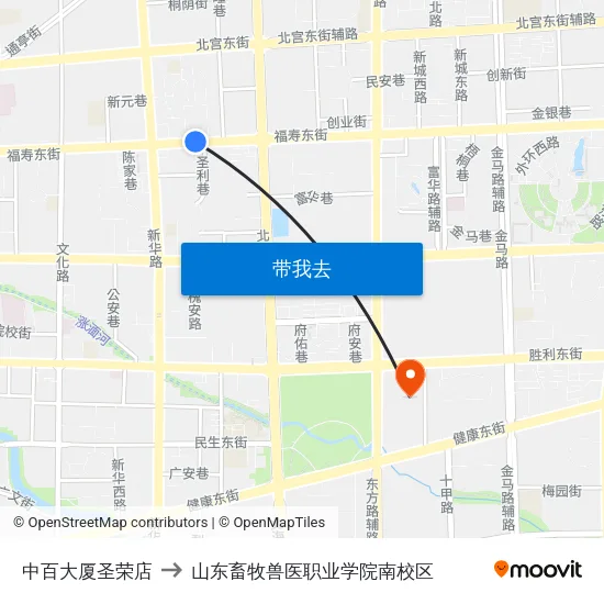 中百大厦圣荣店 to 山东畜牧兽医职业学院南校区 map