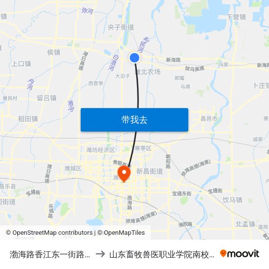 渤海路香江东一街路口 to 山东畜牧兽医职业学院南校区 map
