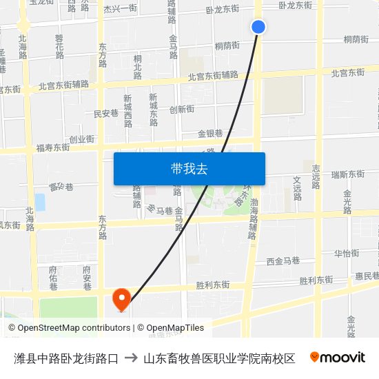潍县中路卧龙街路口 to 山东畜牧兽医职业学院南校区 map