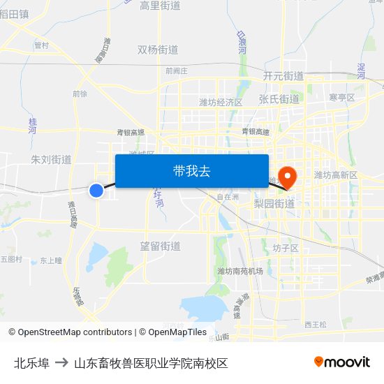 北乐埠 to 山东畜牧兽医职业学院南校区 map