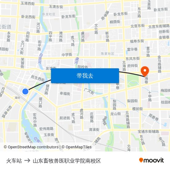 火车站 to 山东畜牧兽医职业学院南校区 map