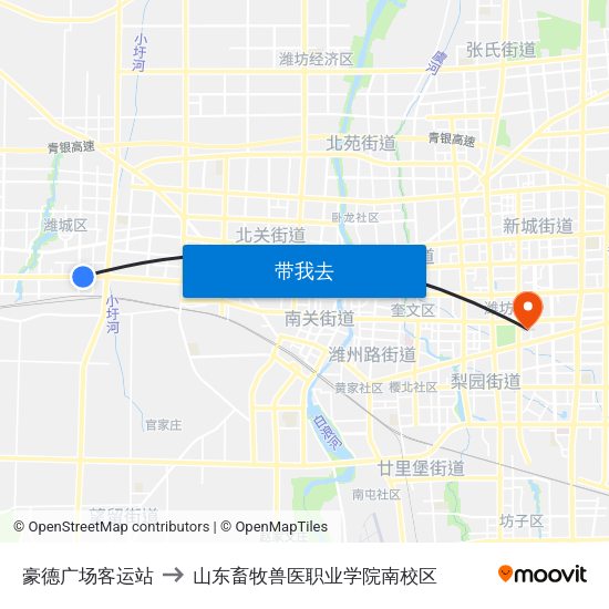 豪德广场客运站 to 山东畜牧兽医职业学院南校区 map