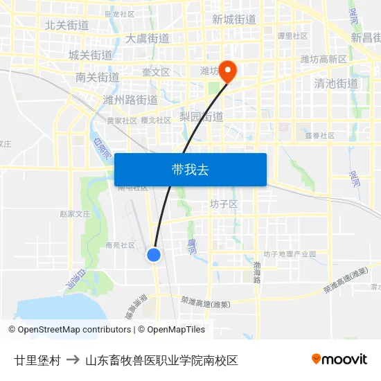 廿里堡村 to 山东畜牧兽医职业学院南校区 map