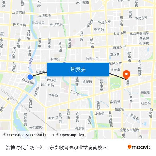 浩博时代广场 to 山东畜牧兽医职业学院南校区 map