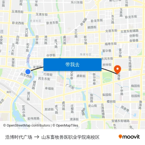 浩博时代广场 to 山东畜牧兽医职业学院南校区 map