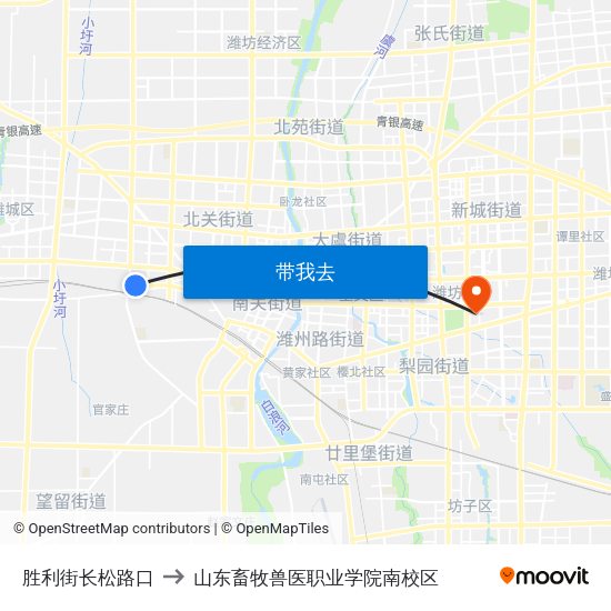 胜利街长松路口 to 山东畜牧兽医职业学院南校区 map