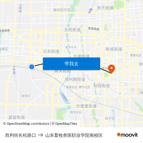 胜利街长松路口 to 山东畜牧兽医职业学院南校区 map