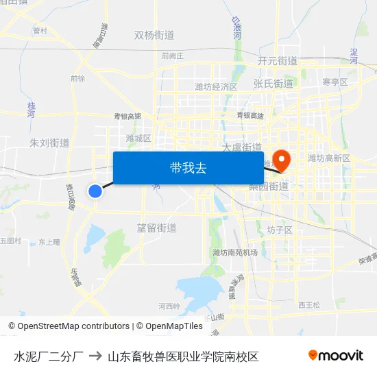 水泥厂二分厂 to 山东畜牧兽医职业学院南校区 map