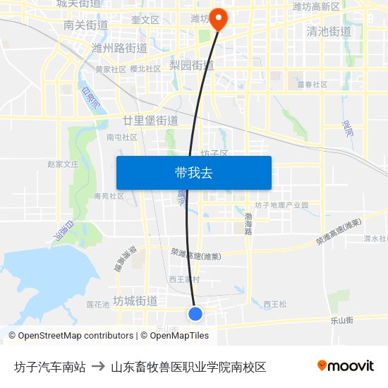 坊子汽车南站 to 山东畜牧兽医职业学院南校区 map