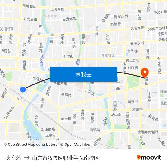 火车站 to 山东畜牧兽医职业学院南校区 map