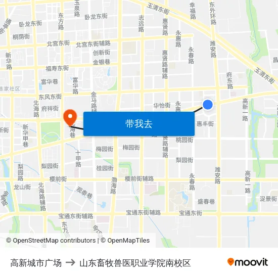 高新城市广场 to 山东畜牧兽医职业学院南校区 map