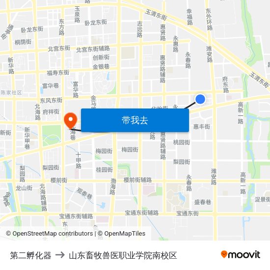 第二孵化器 to 山东畜牧兽医职业学院南校区 map