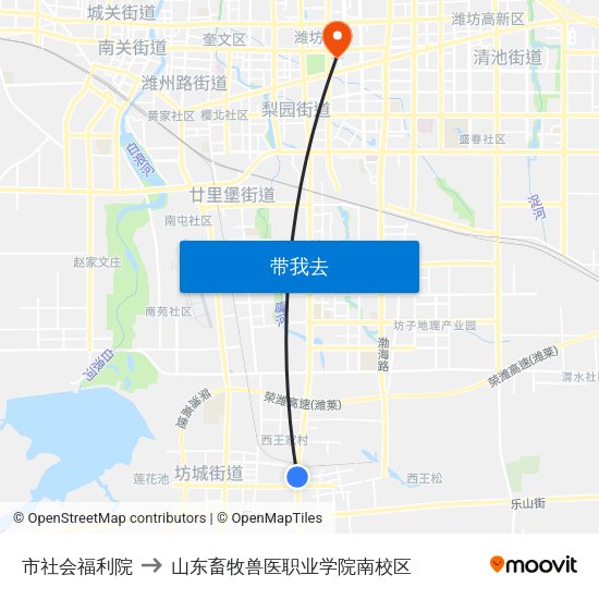 市社会福利院 to 山东畜牧兽医职业学院南校区 map