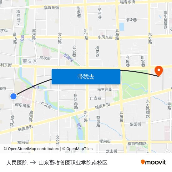 人民医院 to 山东畜牧兽医职业学院南校区 map