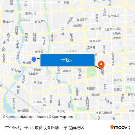 市中医院 to 山东畜牧兽医职业学院南校区 map