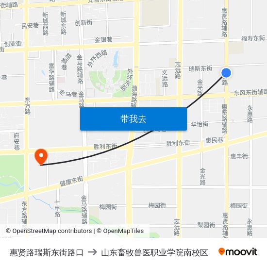 惠贤路瑞斯东街路口 to 山东畜牧兽医职业学院南校区 map